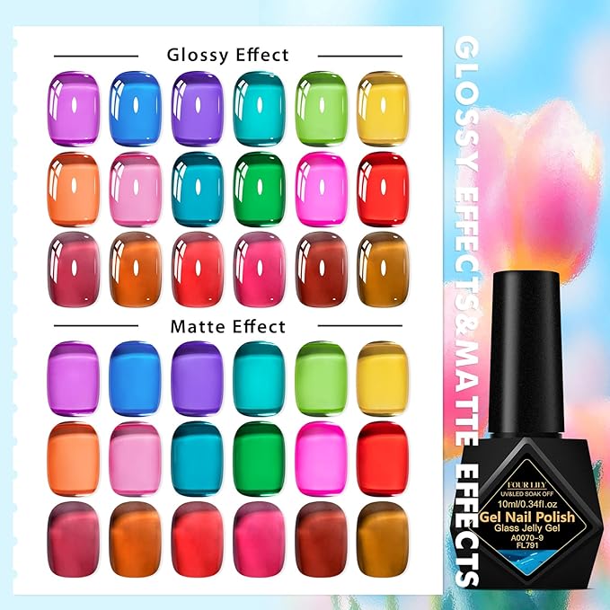 Jelly Gel Nail Polish Set - 18 Popular Colors Green Pink Red Gel Polish, Chip Proof & Glossy Finish, Gift for Women and Girls Valentine’s Day, Birthday, Home & Salon Manicure