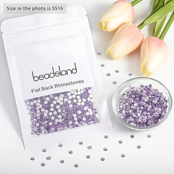 Beadsland 2880pcs Flat Back Crystal Rhinestones Round Gems for Nail Art and Craft Glue Fix, Violet, SS16,3.8-4.0mm