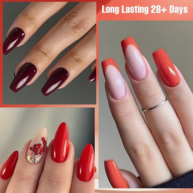 Red Series Gel Nail Polish Set 9 Colors Dark Burgundy Wine Red Colors Bloody Mary Collection Popular Shimmer Glitter Nail Gel Nail Art Design Manicure DIY Salon and Home