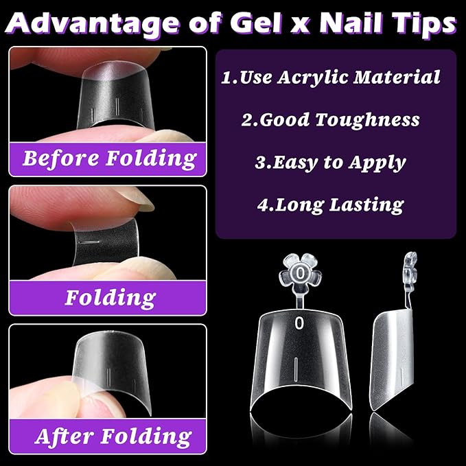LoveOurHome 750pc French Coffin Nail Tips Clear Fake Nails Short Coffin Gel Nail Tips Half Cover Acrylic Nail Clear Short False Nail 15 Sizes Fingernail for Gel Nail Extension Press Nails