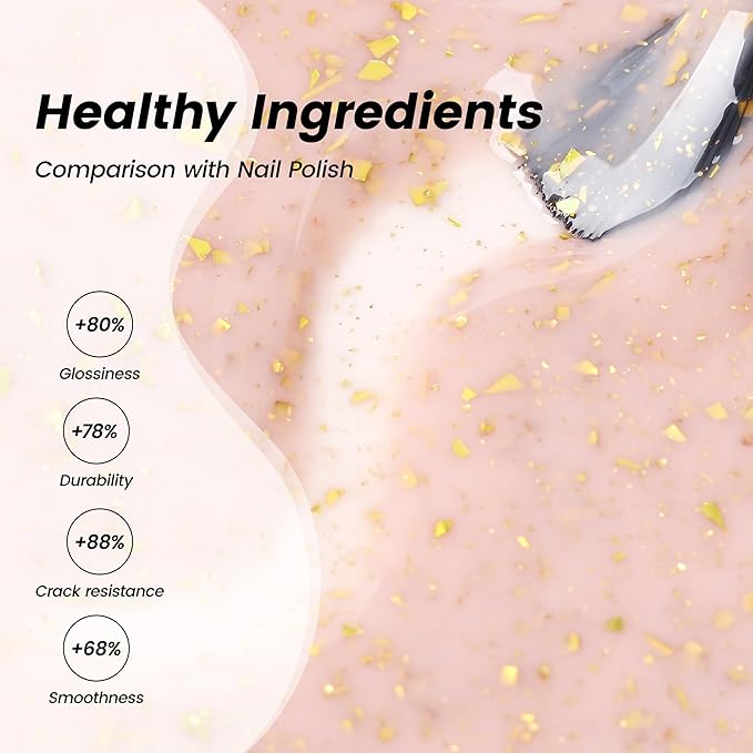 YTD Likomey Nude Gel Nail Polish,15ml Nude Pink Gold Foil Translucent Neutral Jelly Sheer Gold Flakes Pastel Pink Glitter Salon Home DIY Nails Art UV Nail Gel Varnish,LS09