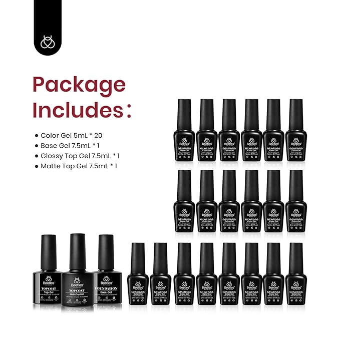 Beetles Pink Gel Polish Set– 20 Colors Dare to Bare Gel Polish Set Hot Pink Nude Pink White Glitter Soak off Uv Led Manicure Kit with 3Pcs Base&Top Coat for DIY Manicure Spring Gift for Women