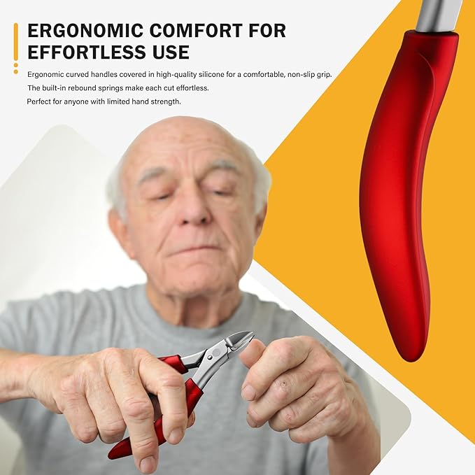 BEZOX Toe Nail Clippers for Thick Toenails for Seniors – Raised Cutting Edge Ingrown Toenail Clippers, Ergonomic Design Toenail Scissors for Thick Nails, Podiatrist Recommended - Red