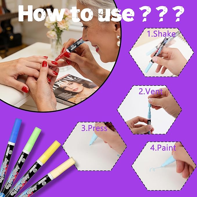 IJIANG Nail Art Pens Set 24 Colors with 0.7mm Fine Tips, Nail Art Markers for 3D Nail Art, Diy Nail Art Tools, Dotting Drawing Painting Point Home Salon, Acrylic Paint Non-Toxic Quick-Drying