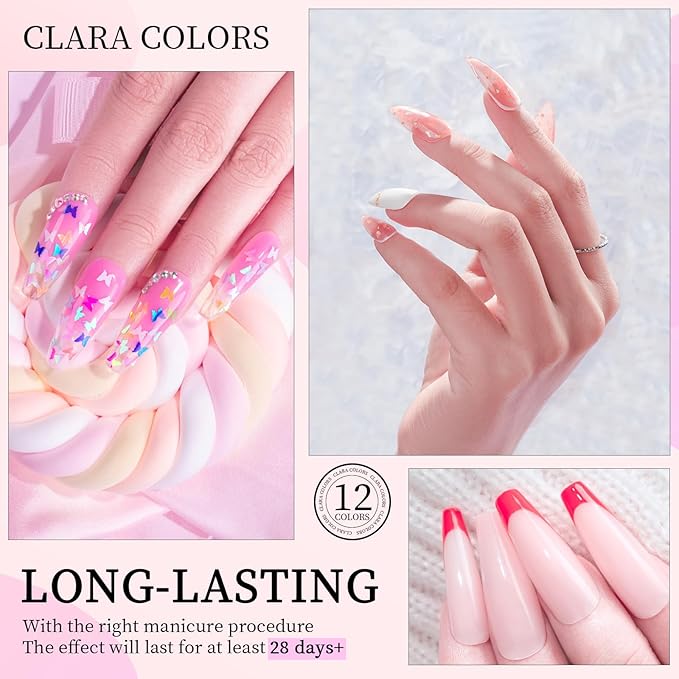 Clara Colors Poly Gel Nail Kit, 12 Colors Clear Jelly Nude Pink Poly Extension Gel Nail Kit with 48W UV Lamp All In One Polygel Nail Kit Starter Kit with Slip Solution and Tools for Nail Art DIY
