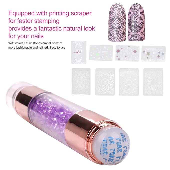 Nail Stamper Kit, 4Sets Manicure Art Stampers Silicone Nail Stamp Pens Stamping Plates Double Ended with Nail Seal Plate Manicure Stamp Pen Set for Home Nail Salon Manicure Tools
