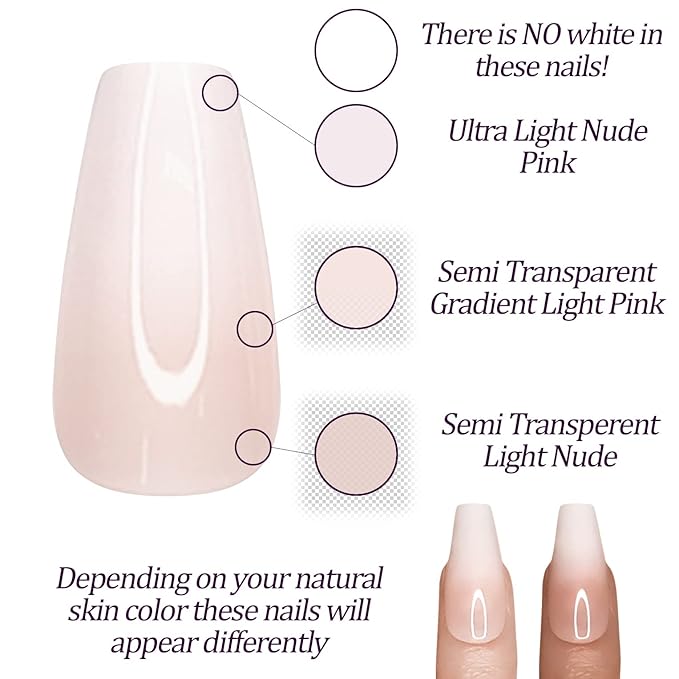 Hypnaughty 24 Pcs Rhinestone Luxury Coffin Press on Nails with Design and Glue Long Fake Nails Nude and White Ombre with Rhinestones Glossy Glue On False Nails (Rhinestone)