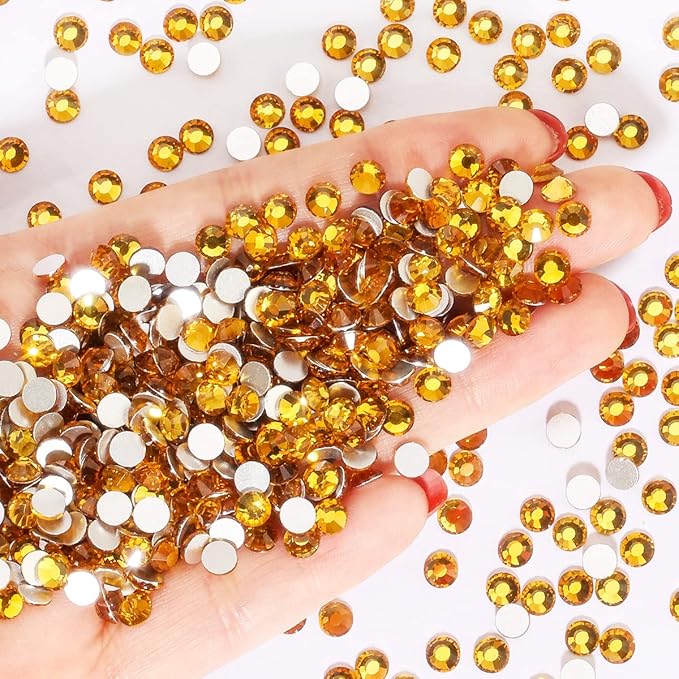 Gold Yellow Rhinestones Flatback Rhinestone for Crafts Glass Nail Rhinestones Nail Gems Crystals for Makeup Bags Shoes Decoration DIY(SS6,1440pcs,Gold Yellow)