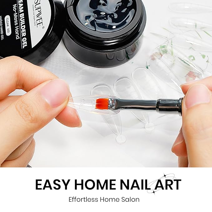 Nail Extension Gel Sticking Rhinestones and Painting with Dual Form 3D Sculpting Nail Gel for Nail Art