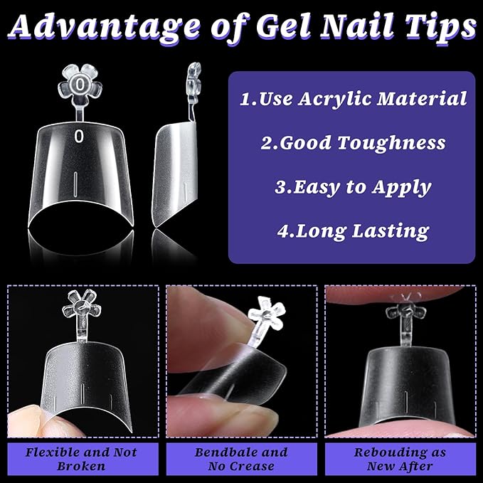 LoveOurHome 600pc French Coffin Nail Tips Clear Fake Nails Short Coffin Gel Nail Tips Half Cover Acrylic Nail Clear Short False Nail 15 Sizes Fingernail for Gel Nail Tip Extension Press Nails DIY