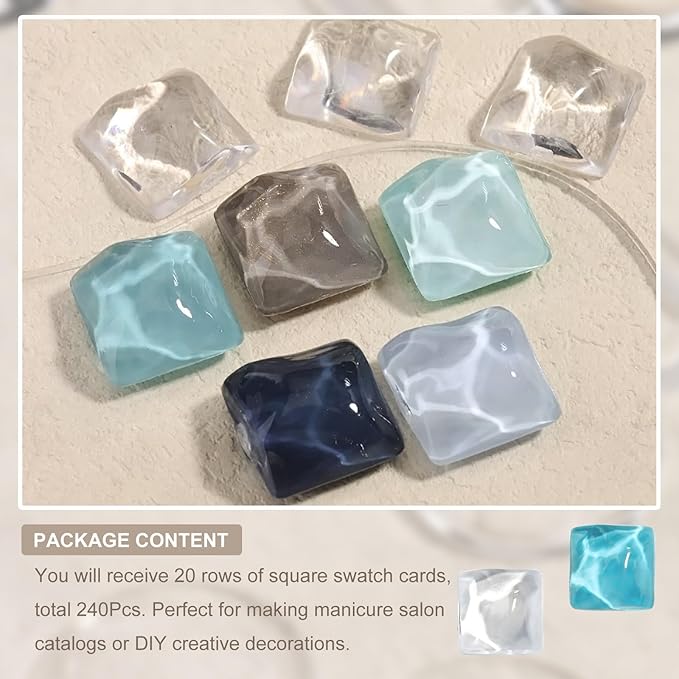 240Pcs Solid Square Nail Polish Swatches Display Cards Uneven Texture Crystal Clear Glassy Nail Color Swatch Dots Chart Tips for Nail Salon Training Practicing Beginners Professionals