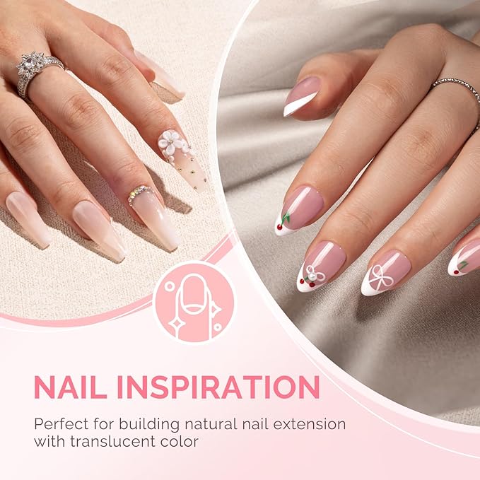 MelodySusie 2PCS 15ML Clear Nude Builder Nail Base Gel for Nails Thickening,Soak Off UV Extension Gel,Rhinestone Nail Glue in a Bottle for Nail Art Design Gift for Women