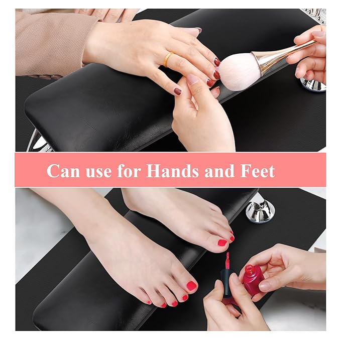 Nail Arm Rest for Acrylic Nails with Nail Table Mat, Microfiber Leather Nail Hand Rest Cushion for Nails, Soft Hand Pillow Footstool with Foldable Nail Art Hand Rest Pad for Nail Tech Use (Black)