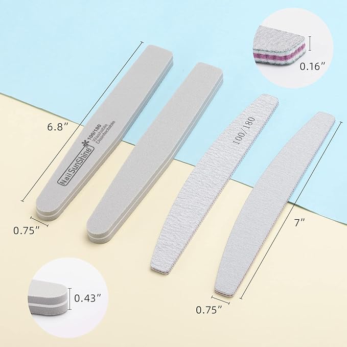 35 Count 100/180 Grit Nail Files and Buffers for Acrylic Nails, Washable Nail Buffer Double Sided Emery Boards Manicure Tools for Nail Tech
