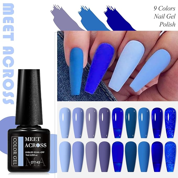 MEET ACROSS 9 Colors Gel Nail Polish + 3PCS Function Gel Nail Polish Kit,Fashion Nail Art Set Design Gifts for Women Manicure Salon (SET8, 12pcs)