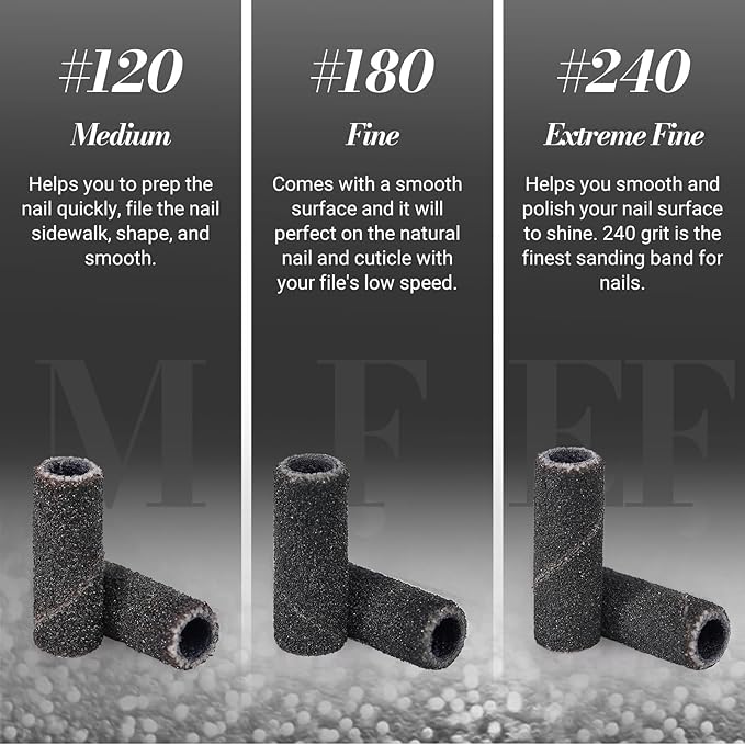 MelodySusie 50 Pcs Nail Drill Bits Small Sanding Bands with 3.1mm Mandrel Bit, 240 Extreme Fine Grit Nail File for Acrylic Nails Gel Manicures and Pedicure, Black