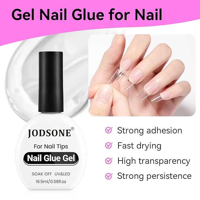 JODSONE 2Pcs 16.5ml Nail Glue Gel Clear and Long-Lasting U V Lamp Cured for Attaching False Nails Repairing Broken Nails and Securing Decorations