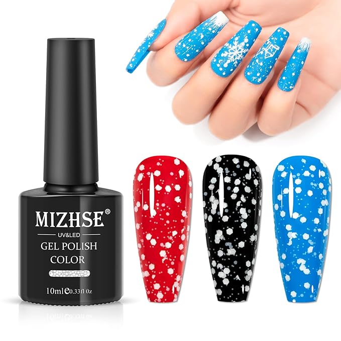 MIZHSE White Spot Gel Nail Polish, Snow Gel Polish Winter Style Snowflake Effect Soak Off UV LED Gel Polish Home Manicure Nail Art Salon 10ml