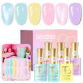 Beetles Pastel Gel Nail Polish Set - Dreamy Dollhouse 6 Colors Hema-Free Gel Nail Kit Spring Pink Yellow Blue Glitter Shimmer Soak Off UV LED DIY Gel Nail Art Gifts for Women