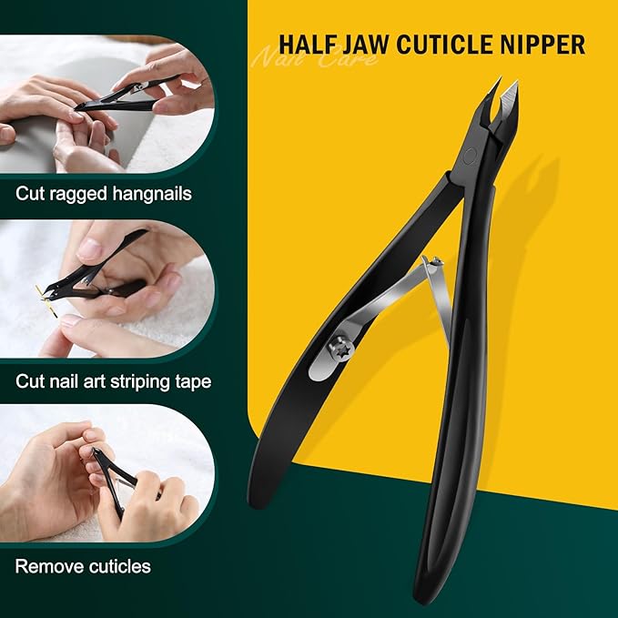 FVION 4mm Jaw Professional Cuticle Nippers, Salon-Quality Trimmers for Precision Nail Care, Premium Stainless Steel Clipper Remover Tool - Black