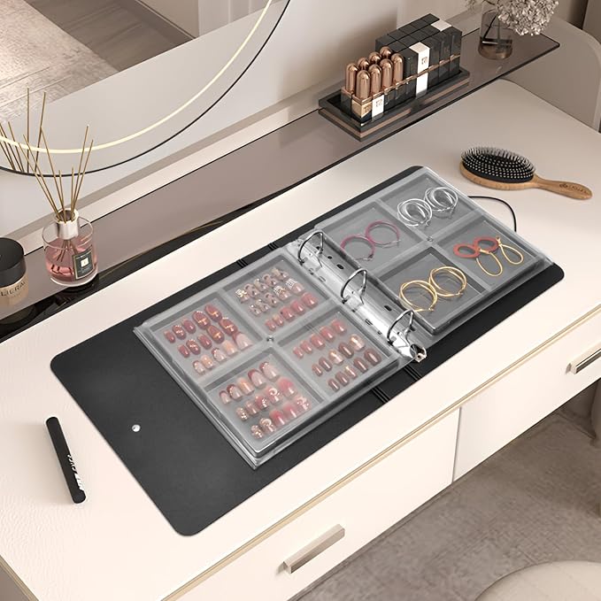 CGBE Press On Nail Organizer: Upgraded Dust & Crush-Resistant Protection, Removable D-Ring Binder Pages, Press On Nail Storage with Nail Tape