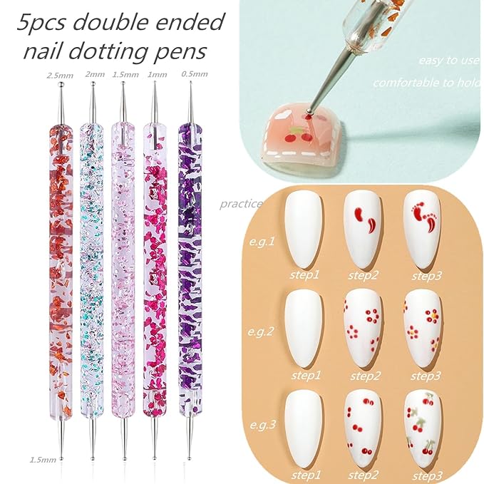 20 Pcs Nail Art Design Tools, 15 Pcs Nail Art Painting Brushes with 5 Pcs Double-end Nail Dotting Tools