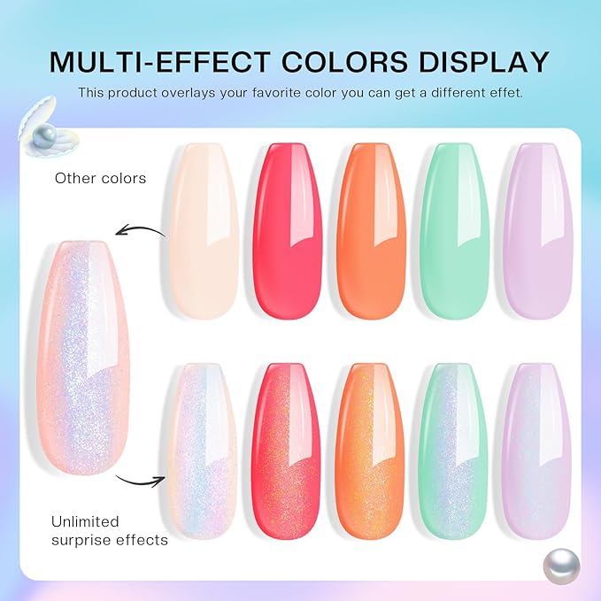 Morovan Pearl Nail Polish Set: Spring Pastel Glitter Mermaid Iridescent Polish 2026 Mini Shimmer Pink Green Blue Nude Coral Cream Summer Manicurist nail polish for Women Girls Gift