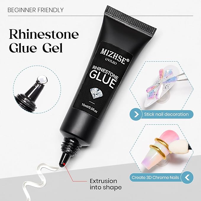 MIZHSE Solid Builder Nail Gel 3D Nail Gel and Rhinestone Glue for Nails Kit, Clear Sculpting Hard Carving Gels Builder Modeling Gels, No Wipe Kit Soak Off U V LED Nails Art Manicure Home