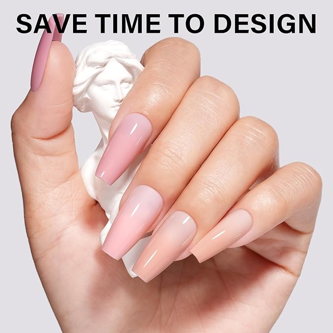 AILLSA RealFit Nude Pink Press On Nails Medium Coffin - Long Lasting Pre-Shaped Natural False Nails, Fake Nails Extensions for Salon Home DIY Gifts 140 PCS