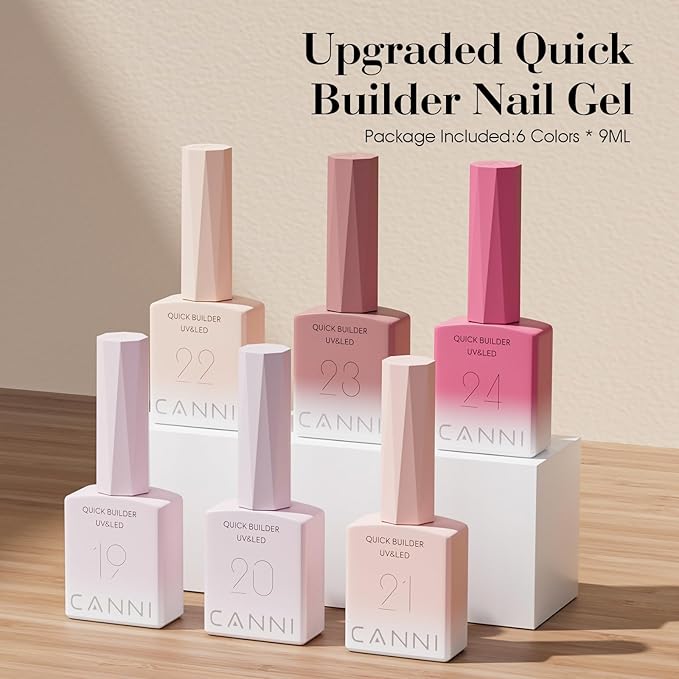CANNI Quick Builder Nail Gel For Nails Set – 6 Colors 9ML Nude Soft Peach Pink, Soak Off UV LED Nail Extensions & Strengthening, Self-Leveling Builder Gel for DIY Manicure & Salon Use Women