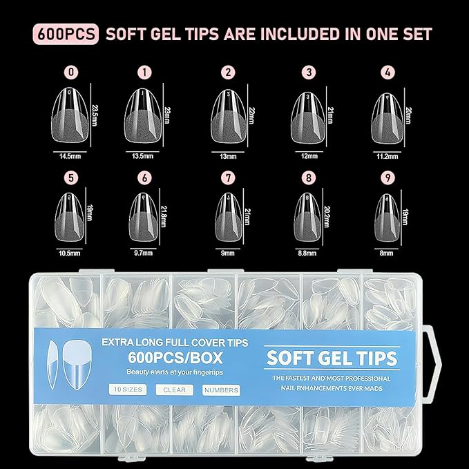 Almond False Nail tips-Half matte nail extension tips full cover almond nail tip kit press on 10 sizes 600pcs pre-shaped Almond nail tips set false nail tips for nails Salon Or Home DIY
