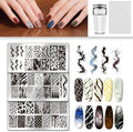 UNICRAFTALE 3Pcs Nail Stamp Plates Set Marble Striped Nail Art Stamping Template Texture Stamping Plate Image Nail Stencils Nail Art Plates with Nail Scraper for Women DIY Print Manicure Salon Design