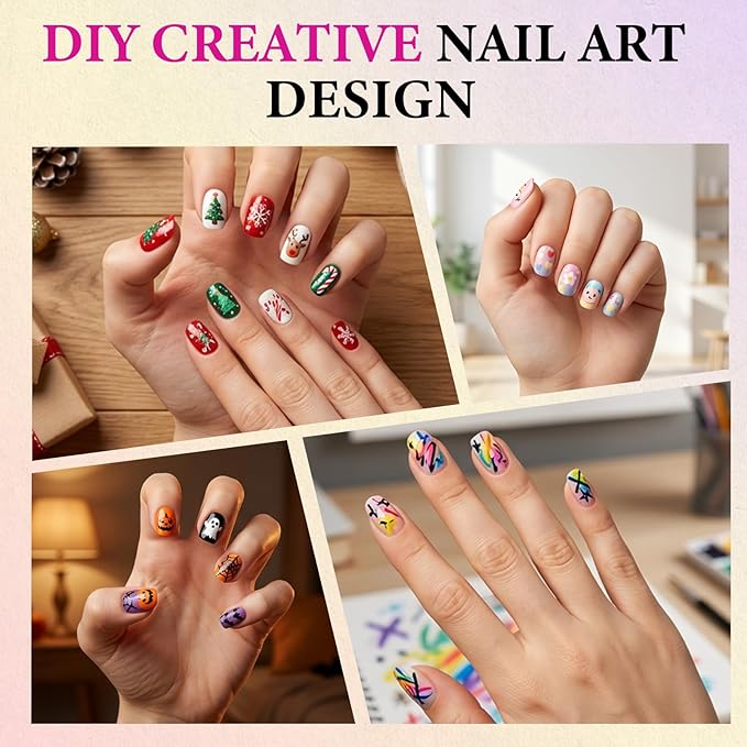12 Colors Nail Art Pens Set, Acrylic Nail Polish Pens with 0.5mm Fine Tip, Quick-Drying & Waterproof Nail Art Pens for DIY Nail Designs, Home & Salon Use