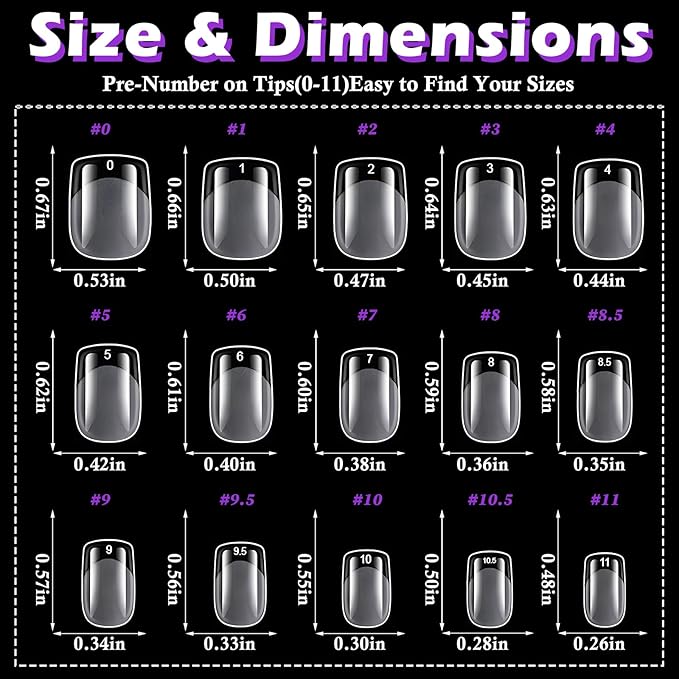 LoveOurHome 750pc Extra Short Square Nail Tips Clear Fake Nails XS Square Gel Nail Tips Full Cover Acrylic Nails Clear Press on Nails Short False Nail 15 Sizes Fingernails for Gel Nail Extension