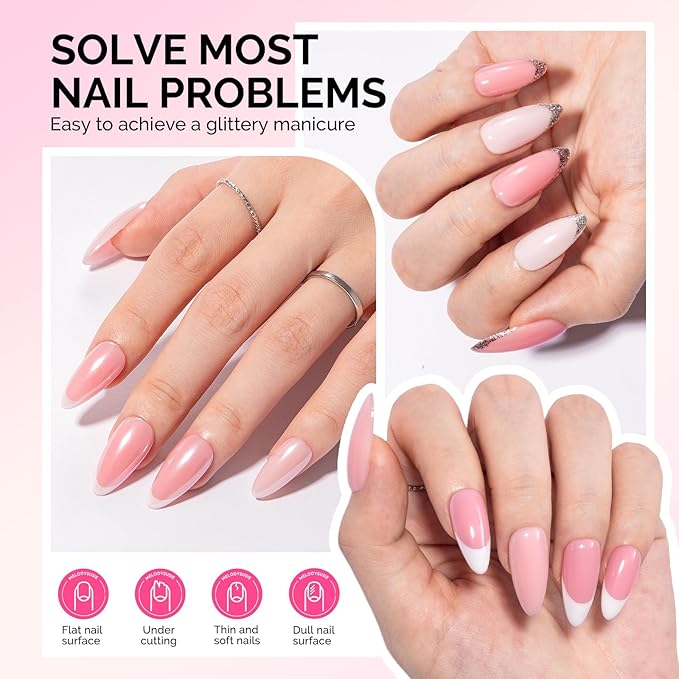 MelodySusie Builder Gel Nail Polish Set, Base Colors Jelly Pink Clear 8 in 1 Nail Thickening Rubber Base Gel Polish,Soak Off UV Extension,Rhinestone Nail Glue in a Bottle Gift for Women 6 Colors