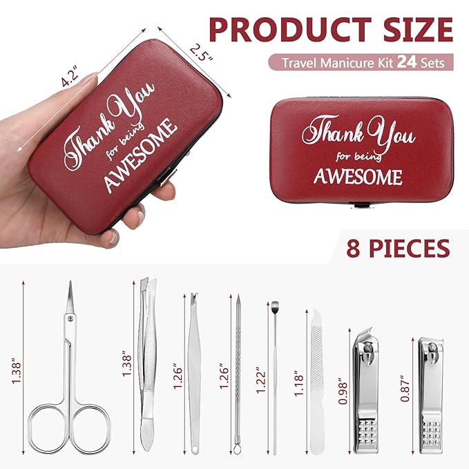 Therwen 24 Sets Mother's Day Gift Manicure Set Stainless Steel Nail Clippers 8 in 1 Grooming Nail Kit Employee Appreciation Gift Professional Pedicure Tool for Women Coworker Personal Care(Race Red)
