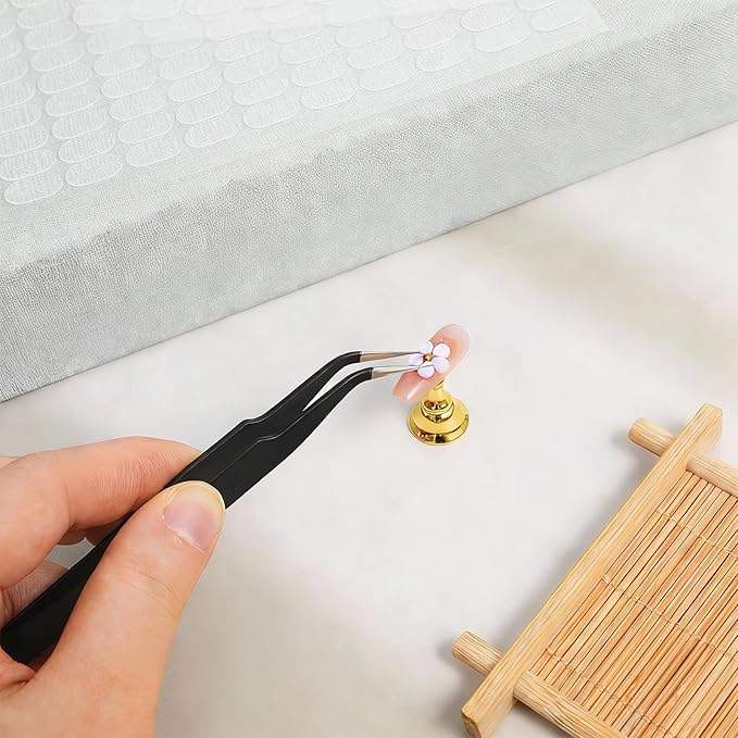 1000 Pcs Double Sided Nail Tape False Tip Nail Stand Sticky Tabs with Tweezer Press on Pre-Cut Adhesive Strips for Nails Display Stand Practice Holder, Color Chart Book