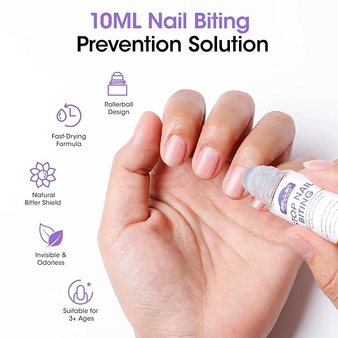 Gellen Nail Biting Prevention for Kids & Adults, Roll-On Nail Biting Treatment, Bitter Taste Thumb Sucking Deterrent, Quick-Dry No Bite Nail Polish, Nail Care to Help Stop Finger Biting & Nail Repair