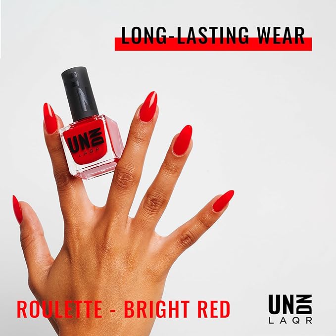 UNDN Vegan Nail Polish - Roulette - Jelly Bright Red Nail Polish for Women and Men - Long Lasting, Durable Finish - Cruelty Free - 0.5 oz