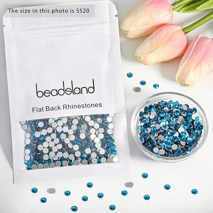 Beadsland 2880pcs Flat Back Crystal Rhinestones Round Gems for Nail Art and Craft Glue Fix, Indicolite, SS20,4.6-4.8mm