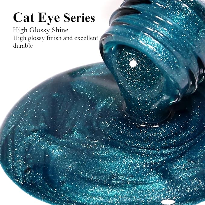 Imtiti Cat Eye Gel Nail Polish, 15ml Blue Green Crystal Glitter Cat Eye Gel Polish With Magnet Magnetic Holographic Galaxy Sparkly Soak Off UV Led Manicure