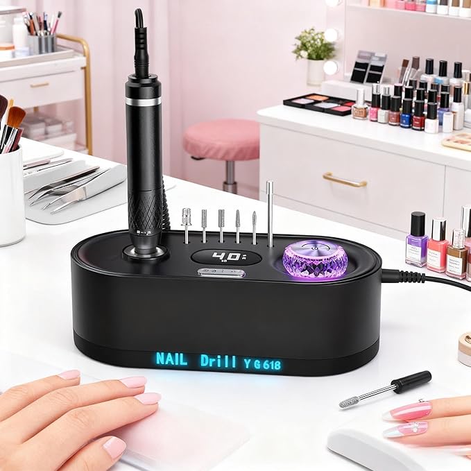Electric Nail Drill File, Professional Drill Machine Kit 40000RPM Nail Drill Machine, Remove Poly Gel Acrylic Nails Remover Home Salon Pedicure Manicure Tool with 12 Sanding Bits E File Set