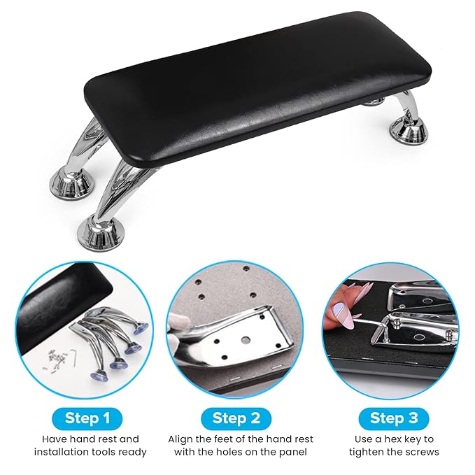 Arm Rest for Nails Tech, Easy Clean Nail Arm Rest, Reduce Back Pain Hand Rest for Nails Tech, Sturdy Support Armrest for Nails Fits UV LED Nail Lamp Underneath, Salon & Home Use(Black)