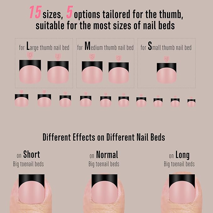 NOVO OVO Halloween Black French Tip Toe Nail Tips Press on, BABY PINK Sharp Square Pre-Designed Soft Gel False Toenail Extension, Medium Wide Fake Toenails, Full Cover Acrylic for DIY 15 Sizes 240 pcs