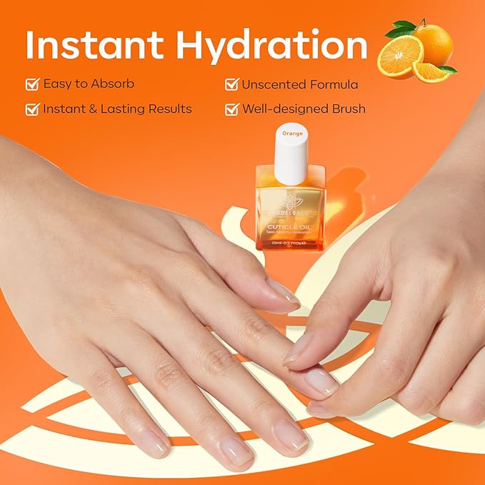 modelones Nail Strengthener Cuticle Oil for Nails Orange Nail Oil for Growth and Strength Nail Growth Oil Cuticle Care Quick Dry Nail Care Moisturize and Strengthen Damaged Nails 15ml 0.5Fl Oz