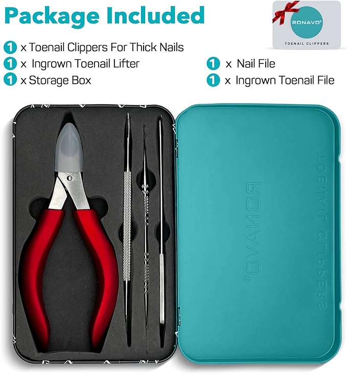 Toenail Clippers for Thick Nails for Seniors - Heavy Duty Toe Nail Clippers Kit with Long Handle for Men & Elderly with Inflexible Joints, Professional Nail Clippers Kit for Thickened Toenails (Red)