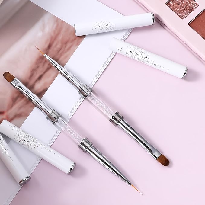 cobee 2 Pcs Double Ended French Tip Brush Hard Gel, Nail Builder Gel Brush, Brush Liner for Design Professional Nail Art