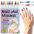 12 Colors Double-Ended Nail Art Markers Set, 3D Nail Polish Pens with Liner Brush & Drawing Tip, Professional DIY Manicure Painting Tools, Valentine's Day Gifts for Her, Nail Decoration Kit