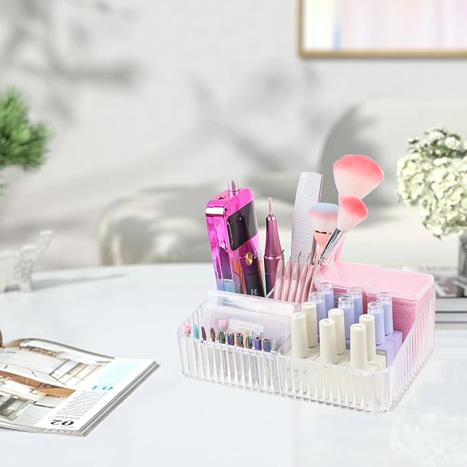 Nail Drill Machine & Bits Storage Box, 10 Holes Transparent Acrylic Drill Bit Holder, Plastic Nail Drill Tool Displayer Holder Case for Nails, Professional Nail Drill Grinding Bit Organizer