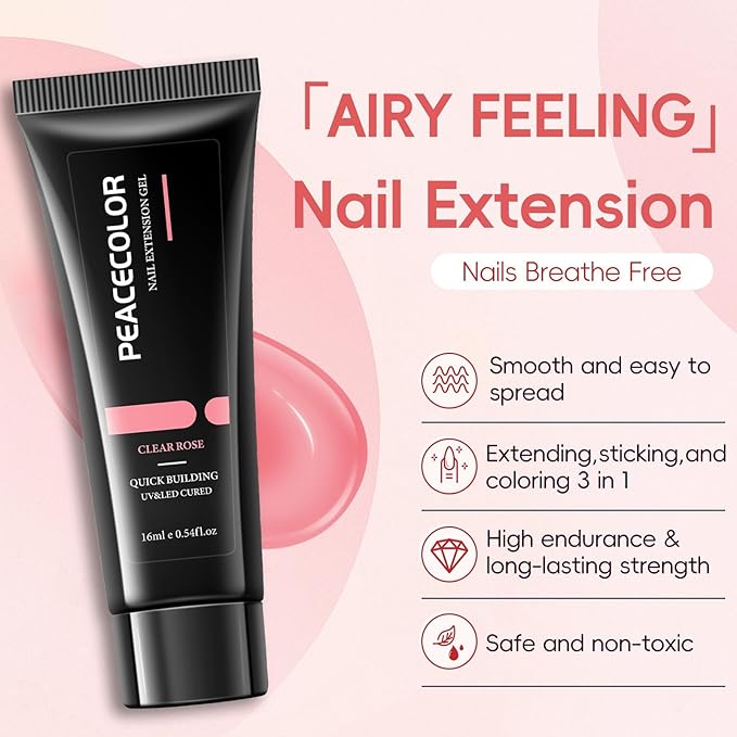PEACECOLOR Poly Nail Gel Kit, 15 Colors Poly Nail Extension Gel with Nail Lamp Slip Solution Nail Starter Kit with Base Top Coat Manicure DIY Nail Art Salon Kit